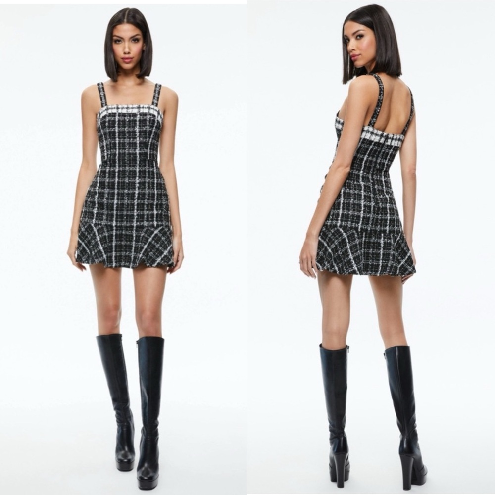 Alice + Olivia Black and White Plaid Mini Dress